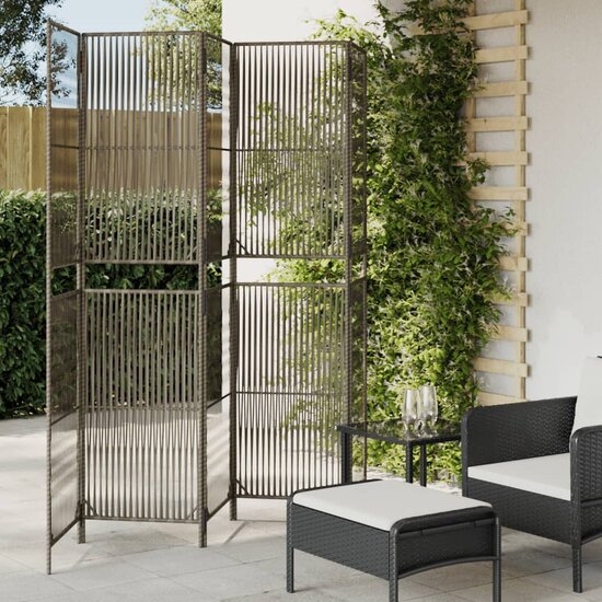 Kamerscherm 5 Panelen Poly Rattan Grijs 1 245 x 200 cm