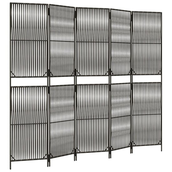 Kamerscherm 5 Panelen Poly Rattan Grijs 1 245 x 200 cm