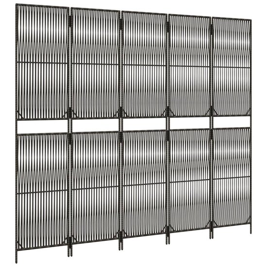 Kamerscherm 5 Panelen Poly Rattan Grijs 1 245 x 200 cm