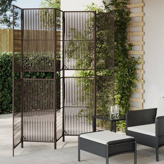 Kamerscherm 6 Panelen Poly Rattan Bruin 1 294 x 200 cm