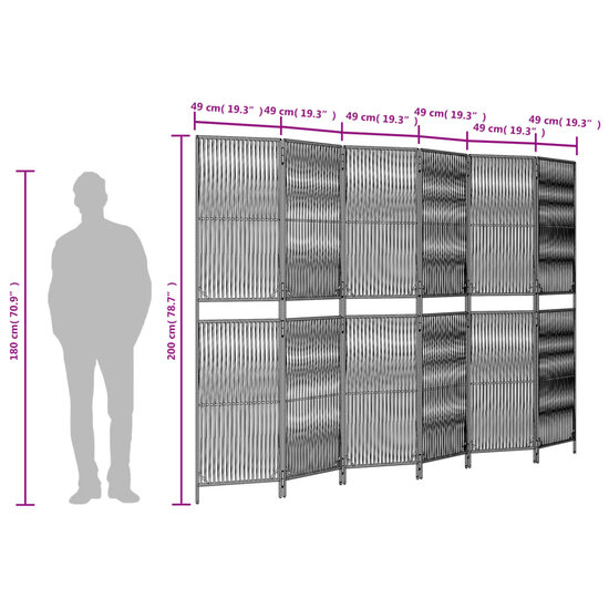 Kamerscherm 6 Panelen Poly Rattan Bruin 1 294 x 200 cm