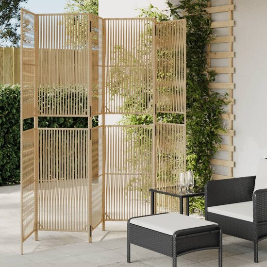 Kamerscherm 6 Panelen Poly Rattan Beige 1 294 x 200 cm