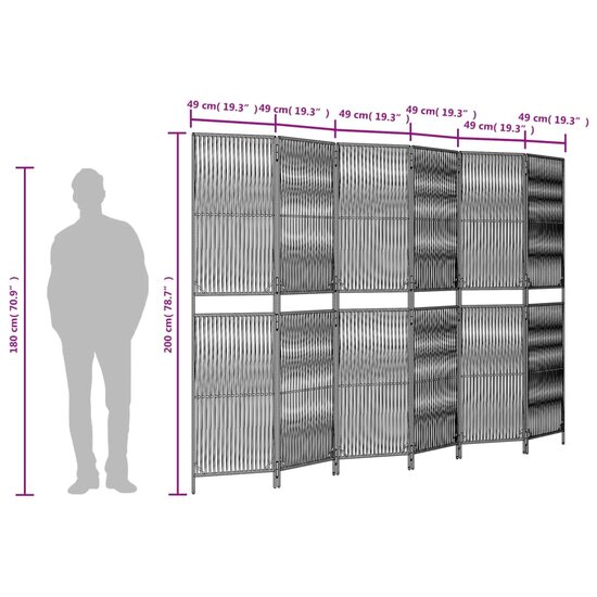Kamerscherm 6 Panelen Poly Rattan Beige 1 294 x 200 cm
