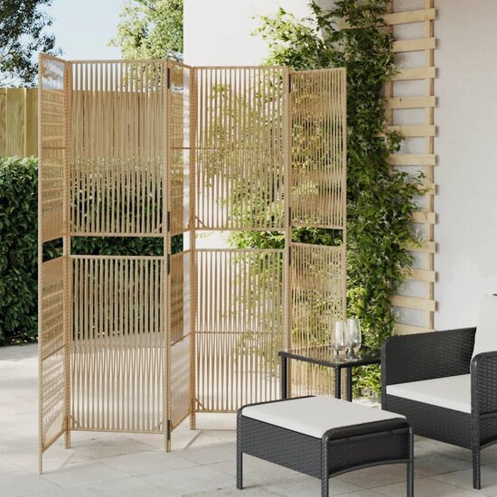Kamerscherm 6 Panelen Poly Rattan Beige 1 294 x 180 cm