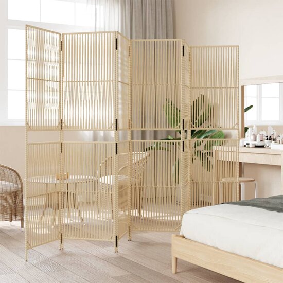 Kamerscherm 6 Panelen Poly Rattan Beige 1 294 x 180 cm