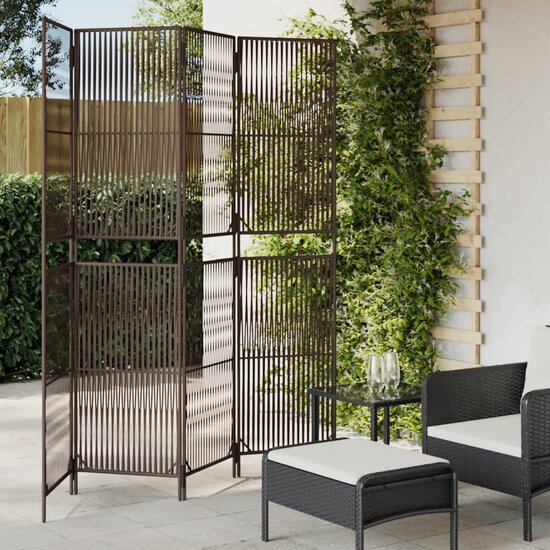 Kamerscherm 4 Panelen Poly Rattan Bruin 1 196 x 200 cm