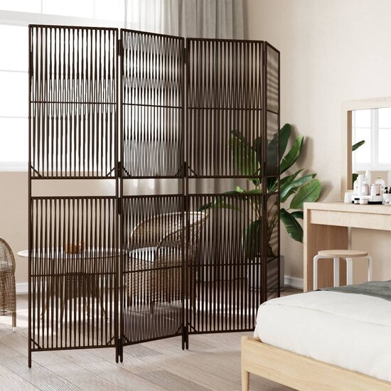 Kamerscherm 4 Panelen Poly Rattan Bruin 1 196 x 200 cm