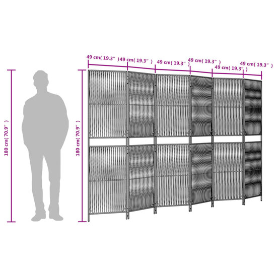 Kamerscherm 6 Panelen Poly Rattan Bruin 1 294 x 180 cm