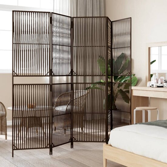 Kamerscherm 5 Panelen Poly Rattan Bruin 1 245 x 180 cm