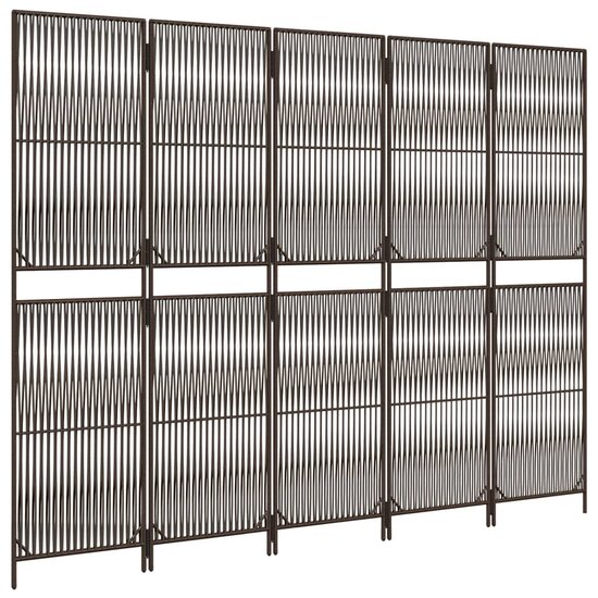 Kamerscherm 5 Panelen Poly Rattan Bruin 1 245 x 180 cm