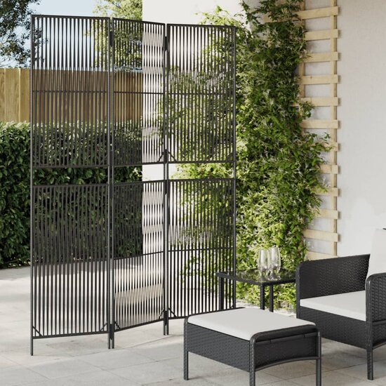 Kamerscherm 3 Panelen Poly Rattan Zwart 1 147 x 200 cm