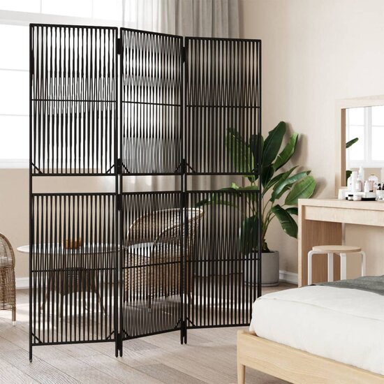 Kamerscherm 3 Panelen Poly Rattan Zwart 1 147 x 200 cm