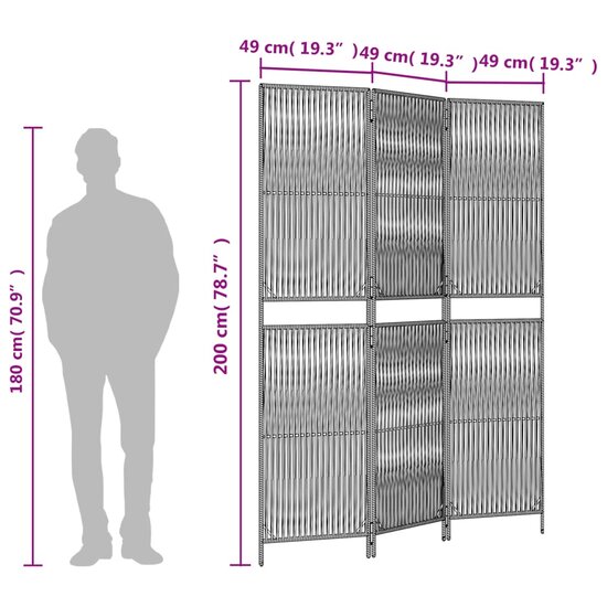 Kamerscherm 3 Panelen Poly Rattan Zwart 1 147 x 200 cm