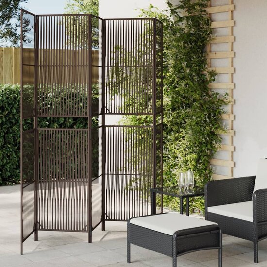 Kamerscherm 5 Panelen Poly Rattan Bruin 1 245 x 200 cm