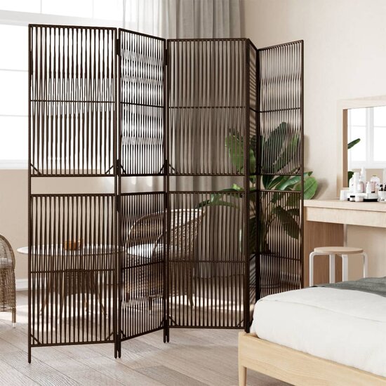 Kamerscherm 5 Panelen Poly Rattan Bruin 1 245 x 200 cm