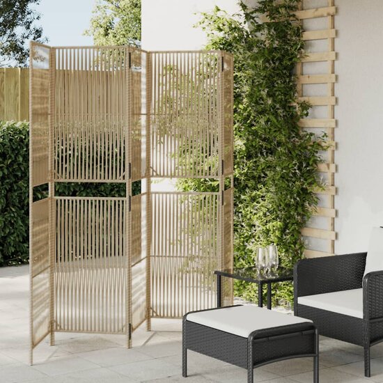 Kamerscherm 5 Panelen Poly Rattan Beige 1 245 x 180 cm