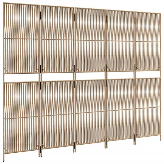 Kamerscherm 5 Panelen Poly Rattan Beige 1 245 x 180 cm