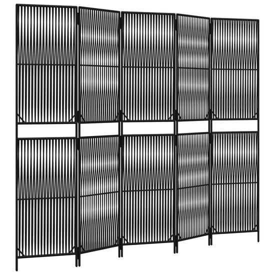 Kamerscherm 5 panelen poly rattan zwart