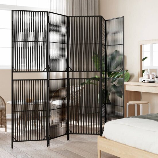 Kamerscherm 5 panelen poly rattan zwart
