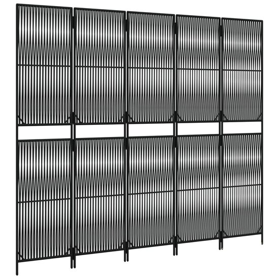 Kamerscherm 5 panelen poly rattan zwart