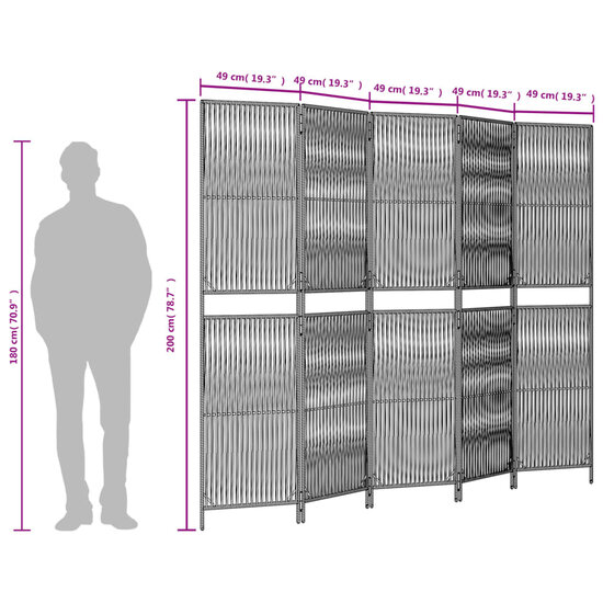 Kamerscherm 5 panelen poly rattan zwart