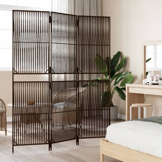 Kamerscherm 3 panelen poly rattan bruin
