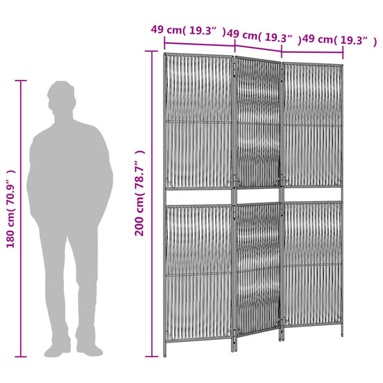 Kamerscherm 3 panelen poly rattan bruin