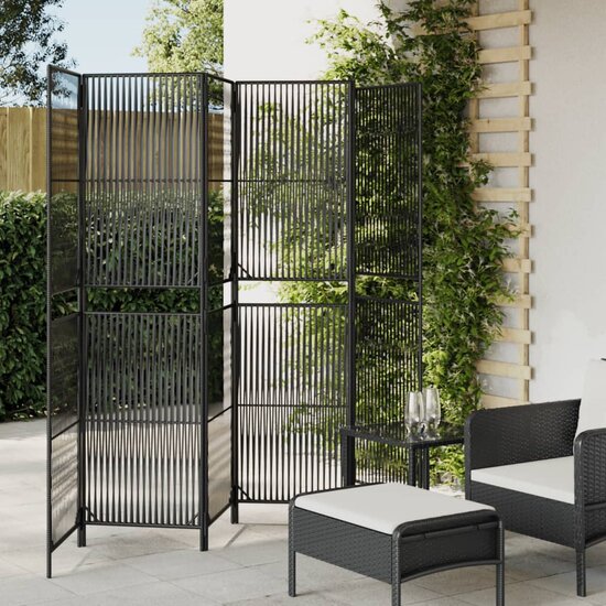 Kamerscherm 6 Panelen Poly Rattan Zwart 1 294 x 180 cm