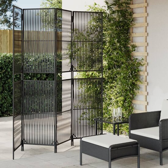 Kamerscherm 4 Panelen Poly Rattan Zwart 1 196 x 200 cm