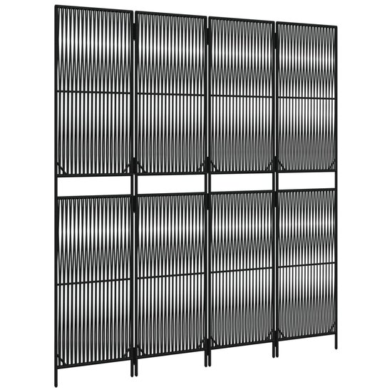 Kamerscherm 4 Panelen Poly Rattan Zwart 1 196 x 200 cm