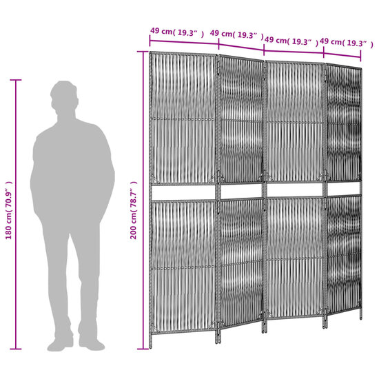 Kamerscherm 4 Panelen Poly Rattan Zwart 1 196 x 200 cm
