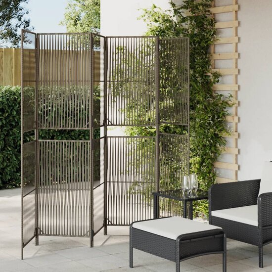 Kamerscherm 6 Panelen Poly Rattan Grijs 1 294 x 180 cm