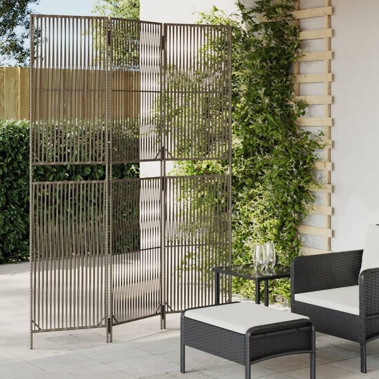 Kamerscherm 3 Panelen Poly Rattan Grijs 1 147 x 200 cm