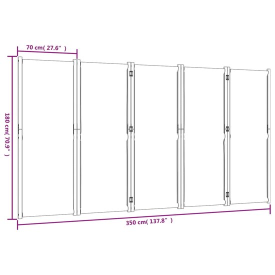 Kamerscherm Met 5 Panelen 350 x 180 cm Donkerblauw