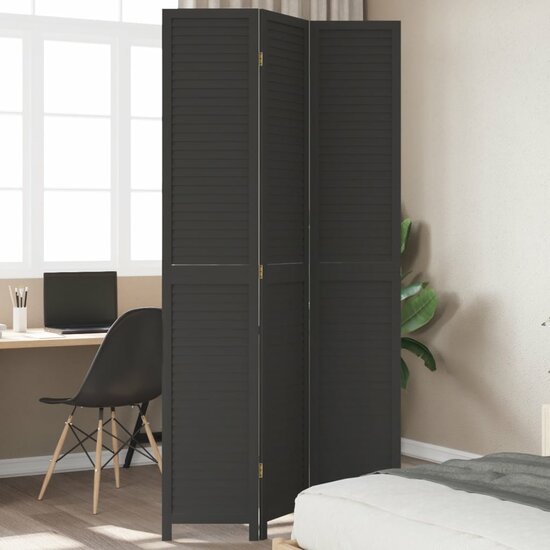 Kamerscherm Met 3 Panelen Massief Paulowniahout Zwart 40 x 220 cm