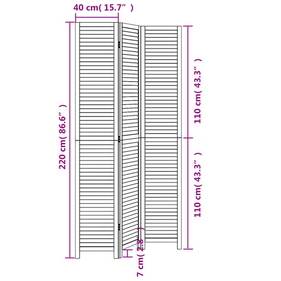 Kamerscherm Met 3 Panelen Massief Paulowniahout Zwart 40 x 220 cm