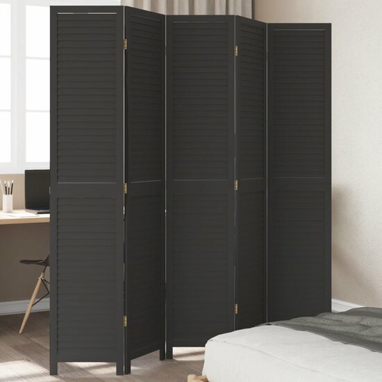 Kamerscherm Met 5 Panelen Massief Paulowniahout Zwart 40 x 200 cm