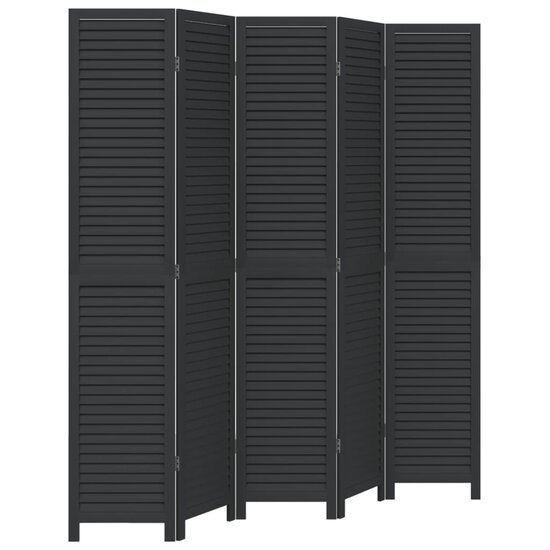 Kamerscherm Met 5 Panelen Massief Paulowniahout Zwart 40 x 200 cm