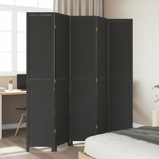 Kamerscherm Met 5 Panelen Massief Paulowniahout Zwart 40 x 200 cm