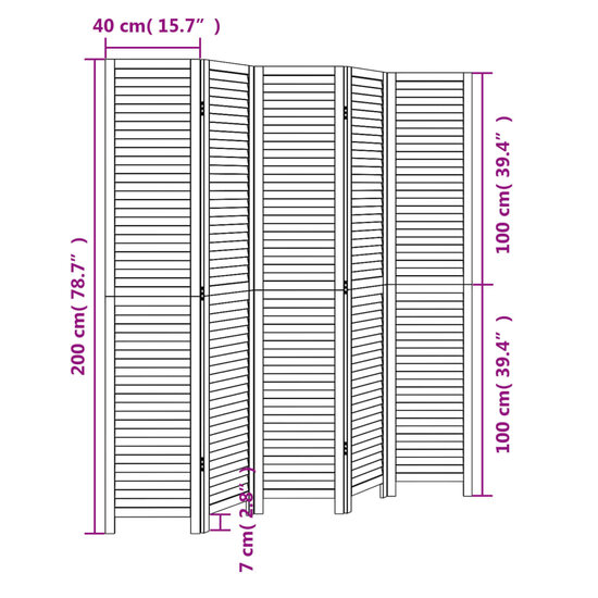 Kamerscherm Met 5 Panelen Massief Paulowniahout Zwart 40 x 200 cm