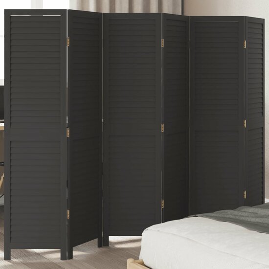 Kamerscherm Met 6 Panelen Massief Paulowniahout Zwart 40 x 160 cm
