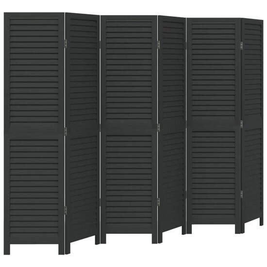 Kamerscherm Met 6 Panelen Massief Paulowniahout Zwart 40 x 160 cm