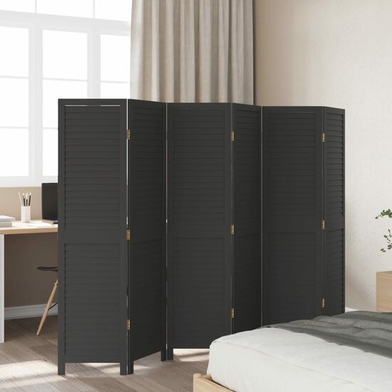 Kamerscherm Met 6 Panelen Massief Paulowniahout Zwart 40 x 160 cm