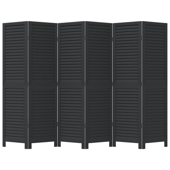 Kamerscherm Met 6 Panelen Massief Paulowniahout Zwart 40 x 160 cm