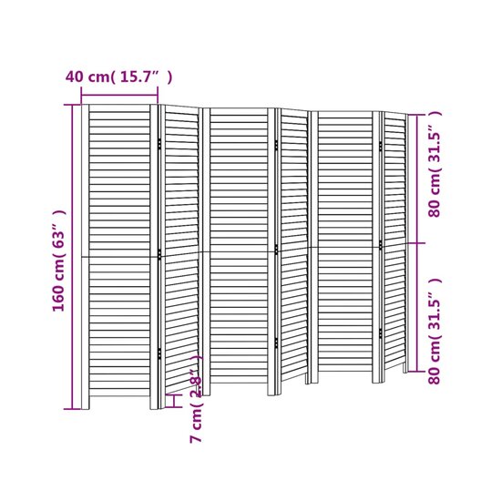 Kamerscherm Met 6 Panelen Massief Paulowniahout Zwart 40 x 160 cm