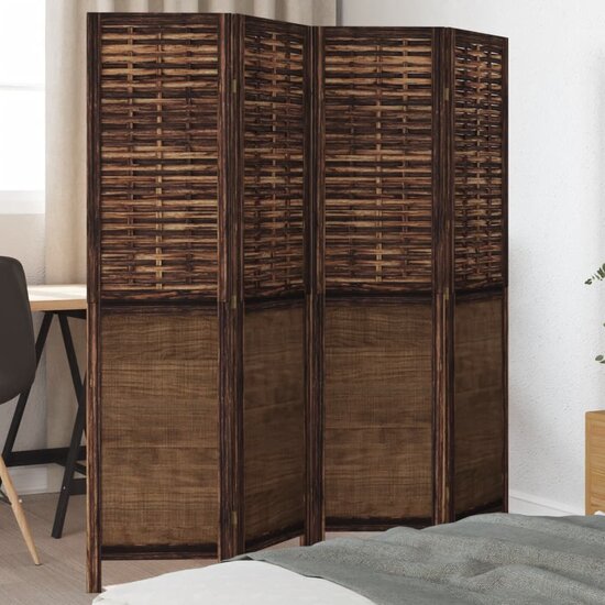 Kamerscherm Met 4 Panelen Massief Paulowniahout Donkerbruin 40 x 160 cm