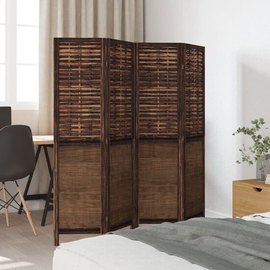Kamerscherm Met 4 Panelen Massief Paulowniahout Donkerbruin 40 x 160 cm