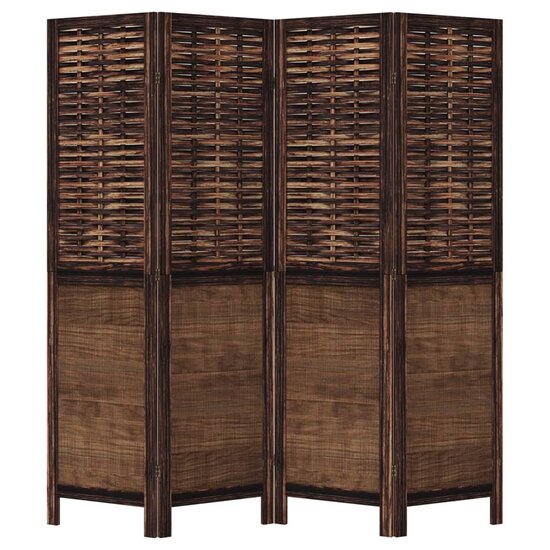 Kamerscherm Met 4 Panelen Massief Paulowniahout Donkerbruin 40 x 160 cm