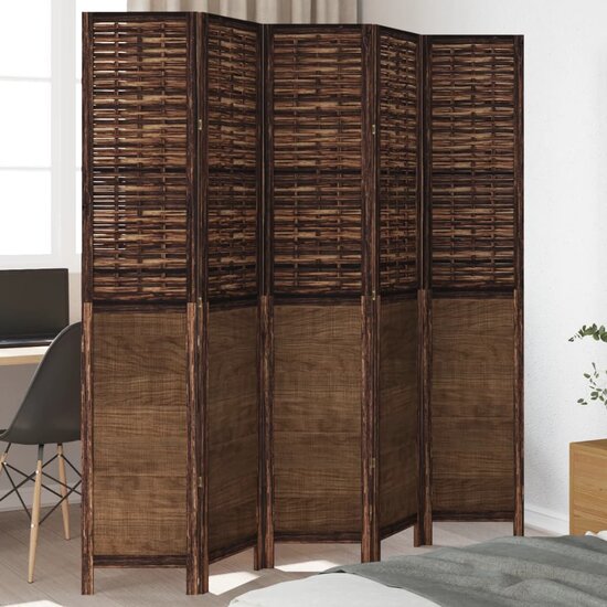 Kamerscherm Met 5 Panelen Massief Paulowniahout Donkerbruin 40 x 200 cm