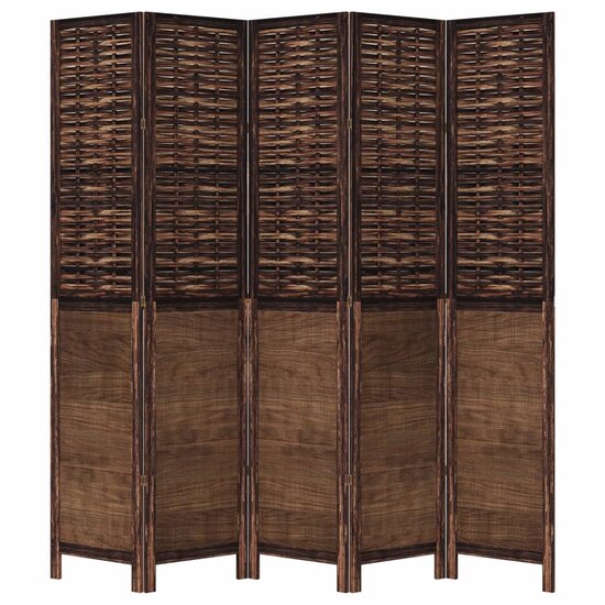 Kamerscherm Met 5 Panelen Massief Paulowniahout Donkerbruin 40 x 200 cm